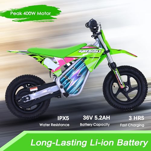 Electric Dirt Bike for Kids Aged 4-8, 350W Brushless Motor, 14'' Off-Road Tires, Blue Y255
