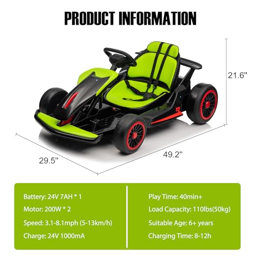Electric Drift Kart for Kids, 2x200W Motor, 7AH Battery, Ages 6+ S301