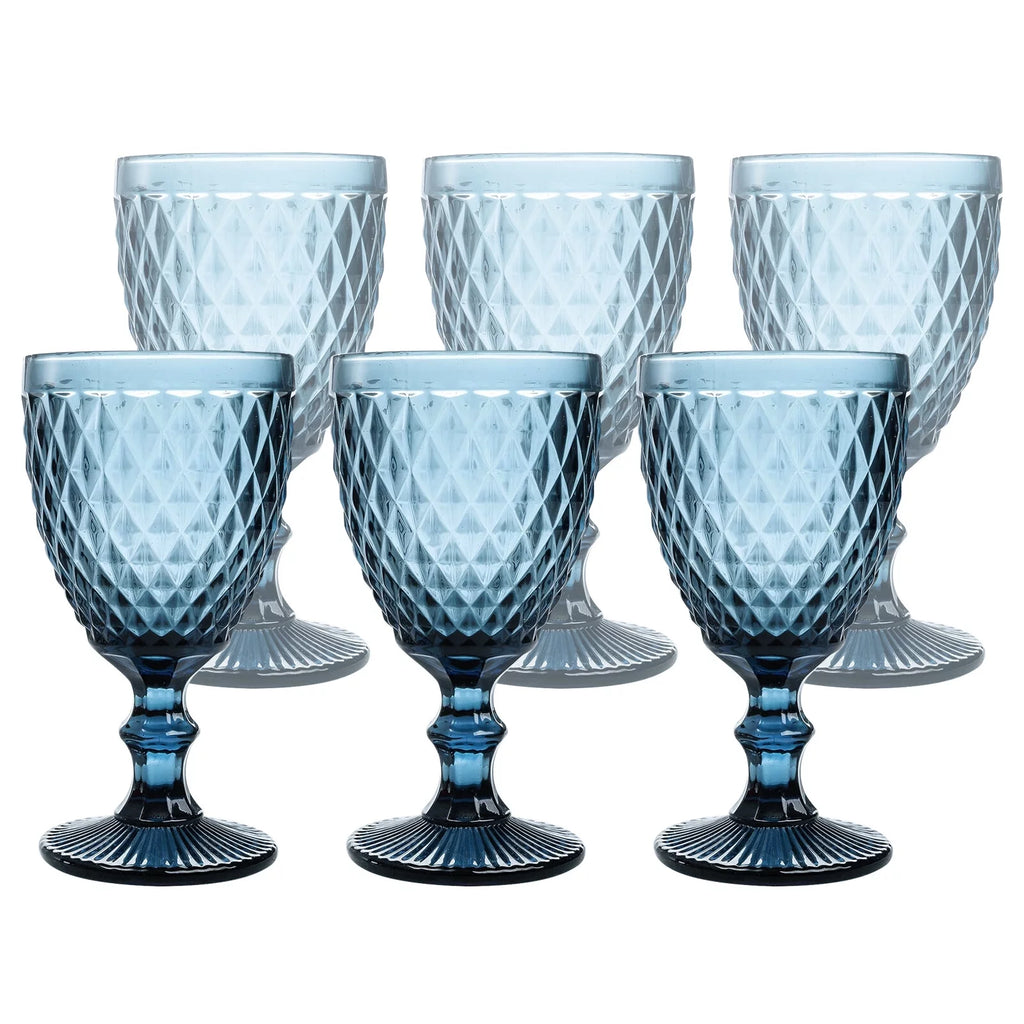 Embossed Retro Glass Goblet 8 oz for Wine and Beverage, Set of 6 J55086