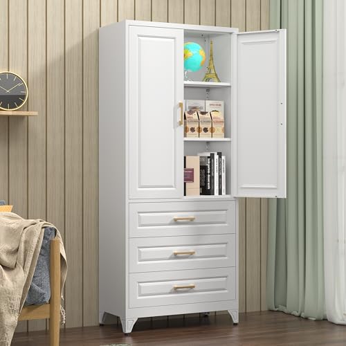 Tall Kitchen Storage Cabinet with Doors and Adjustable Shelves, Black Freestanding Cupboard J20442