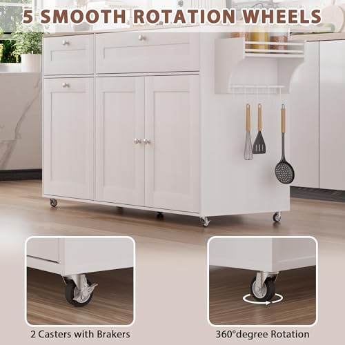 Kitchen Island on Wheels with Storage, Drop Leaf and Power Outlet I19403