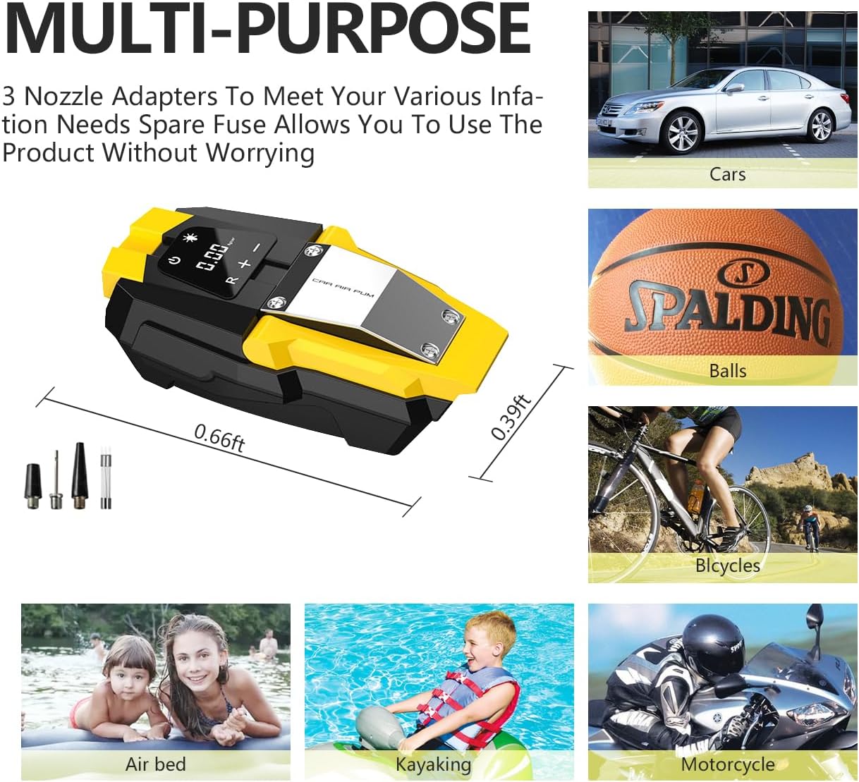 Tire Inflator Portable Air Compressor 150 PSI, 12V Electric Air Pump with Digital Gauge G6290