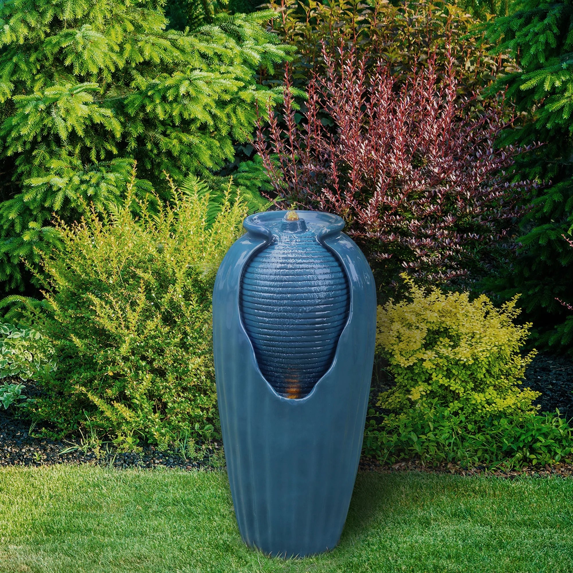 Glazed Contoured Vase Water Fountain with LED Lights for Backyard M17738