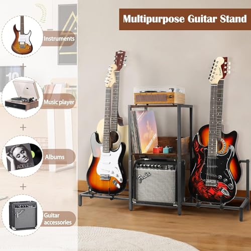 Guitar Rack, 3-Piece Floor Stand with Amp Support, Adjustable Holder for Multiple Instruments H140