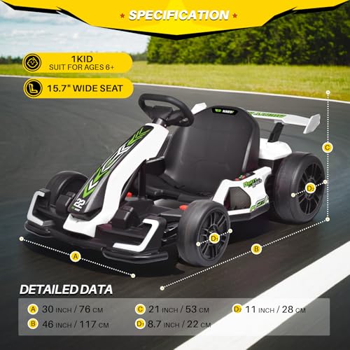 24V Kids Go Kart 300W Electric Drift Kart Outdoor Race Toy with 2X150W Motor, 7AH Battery K12878