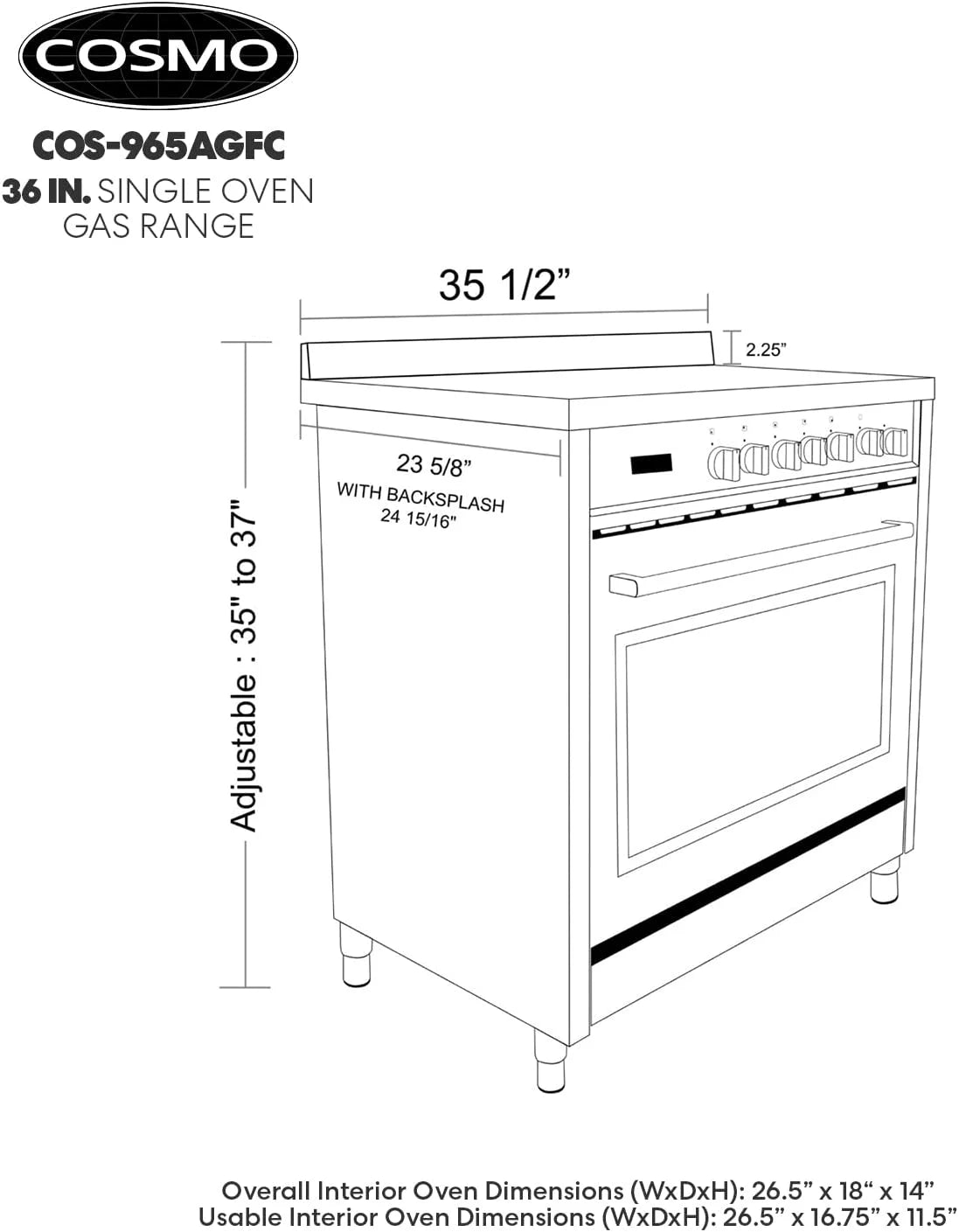 36-in 5 Burner Gas Range with Convection Oven C296540