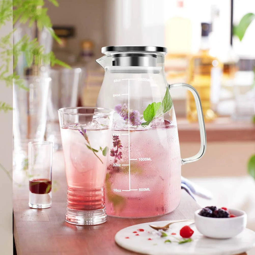 Glass Pitcher with Lid, 68oz Stainless Steel Iced Tea Pitcher G596565