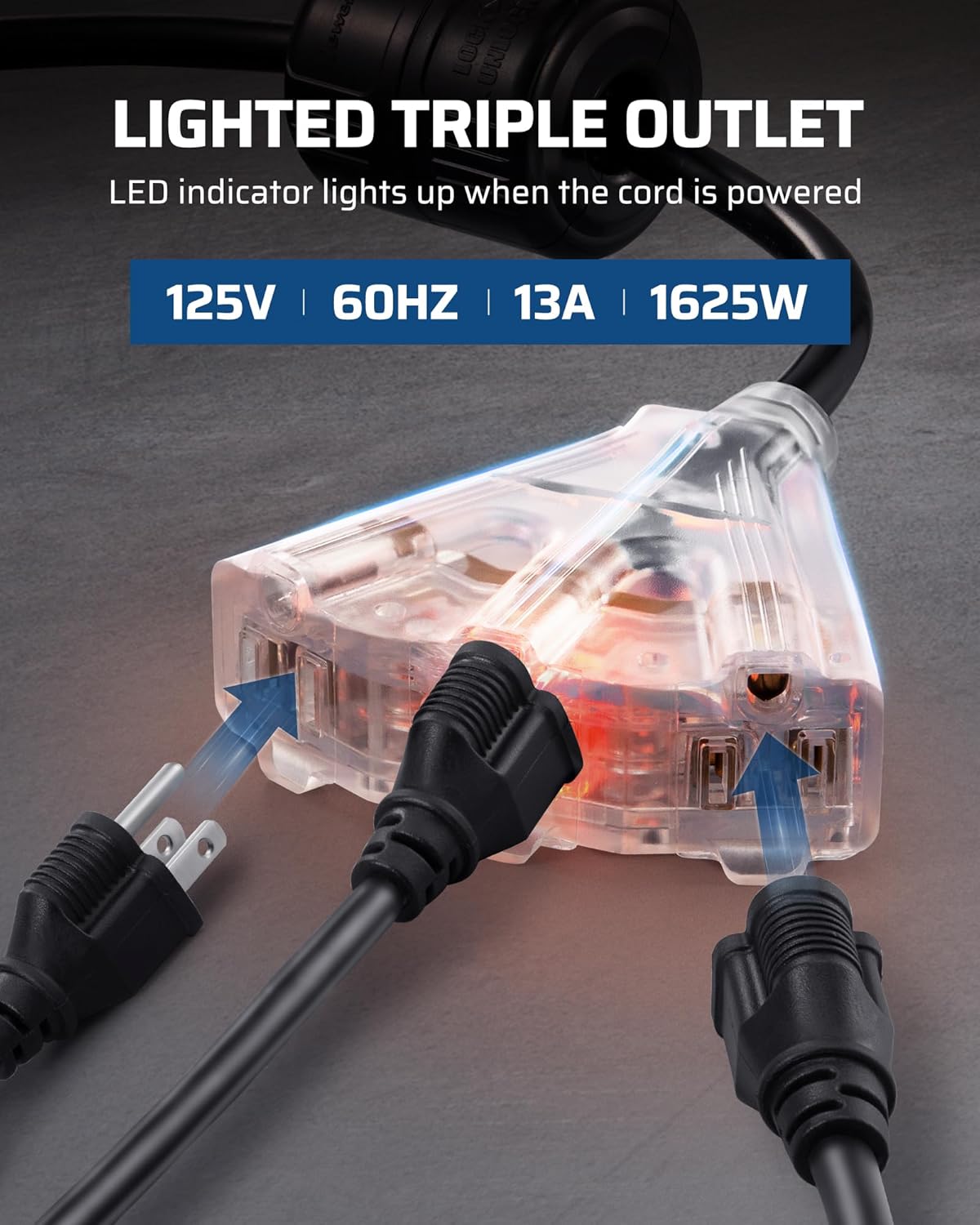 Extension Cord Reel, 50FT Heavy Duty Power Cord, Retractable, Ceiling/Wall Mount V33467