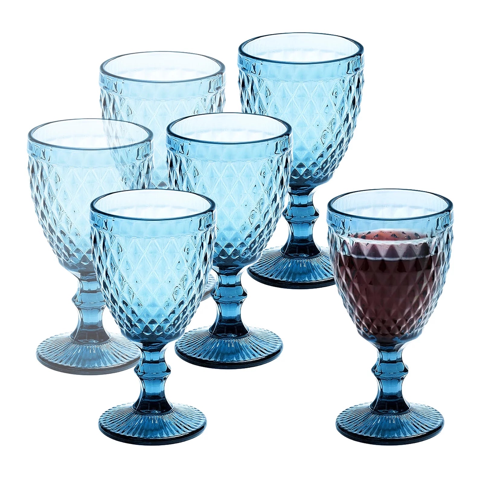 Embossed Retro Glass Goblet 8 oz for Wine and Beverage, Set of 6 J55086