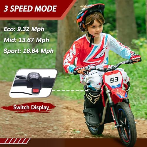 Electric Dirt Bike for Kids Aged 4-8, 350W Brushless Motor, 14'' Off-Road Tires, Blue Y255