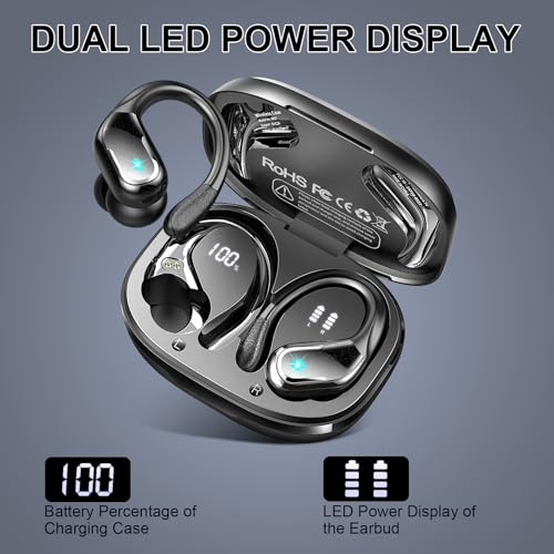 Wireless Earbuds with Earhooks, Bluetooth 5.4, Noise Canceling, IP7 Waterproof N827