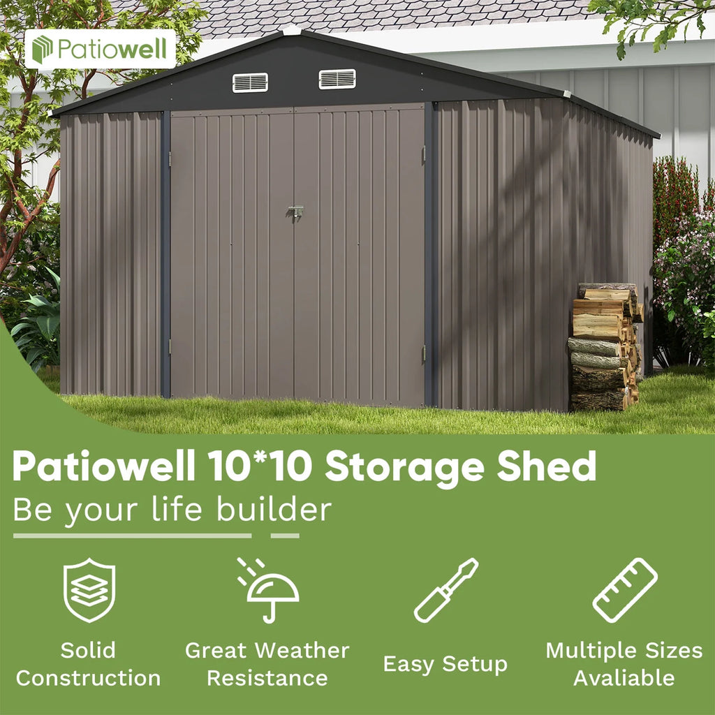 Outdoor Storage Metal Shed with Sloping Roof and Double Lockable Door I192803