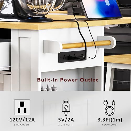 Rolling Kitchen Island Cart with Drop Leaf, Power Outlet, and 5 Open Shelves L877625