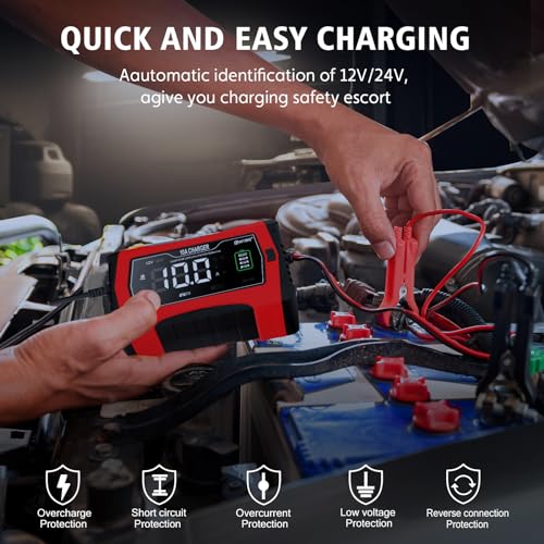 Smart Car Battery Charger 10-Amp 12V/24V with Trickle and Desulfator D370865