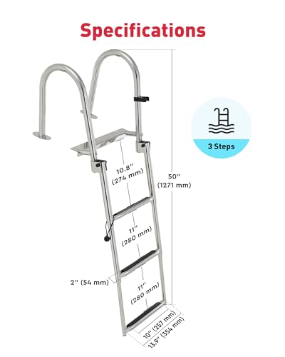 3 Step Telescoping Boat Ladder, Stainless Steel Folding Dock Ladder U8847