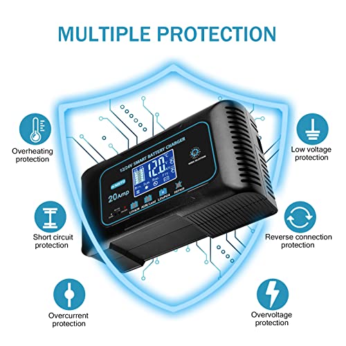 20 Amp Lithium Battery Charger, 12V and 24V LiFePO4, Lead-Acid Portable Car Battery Charger A814524