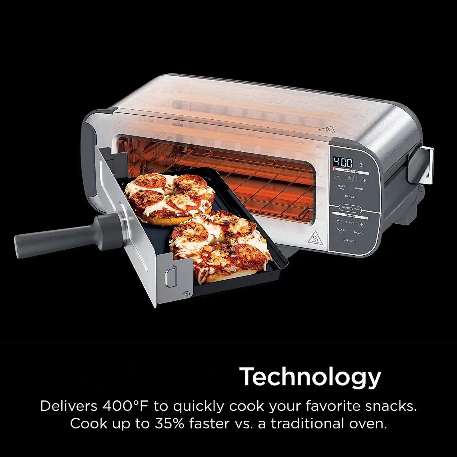 2-in-1 Flip Toaster Oven, Compact 2-Slice, Stainless Steel Y5883