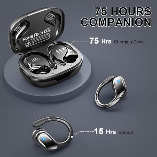 Wireless Earbuds with Earhooks, Bluetooth 5.4, Noise Canceling, IP7 Waterproof N827