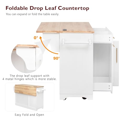 Farmhouse Kitchen Island with Drop Leaf, Barn Door and Power Outlet C3058