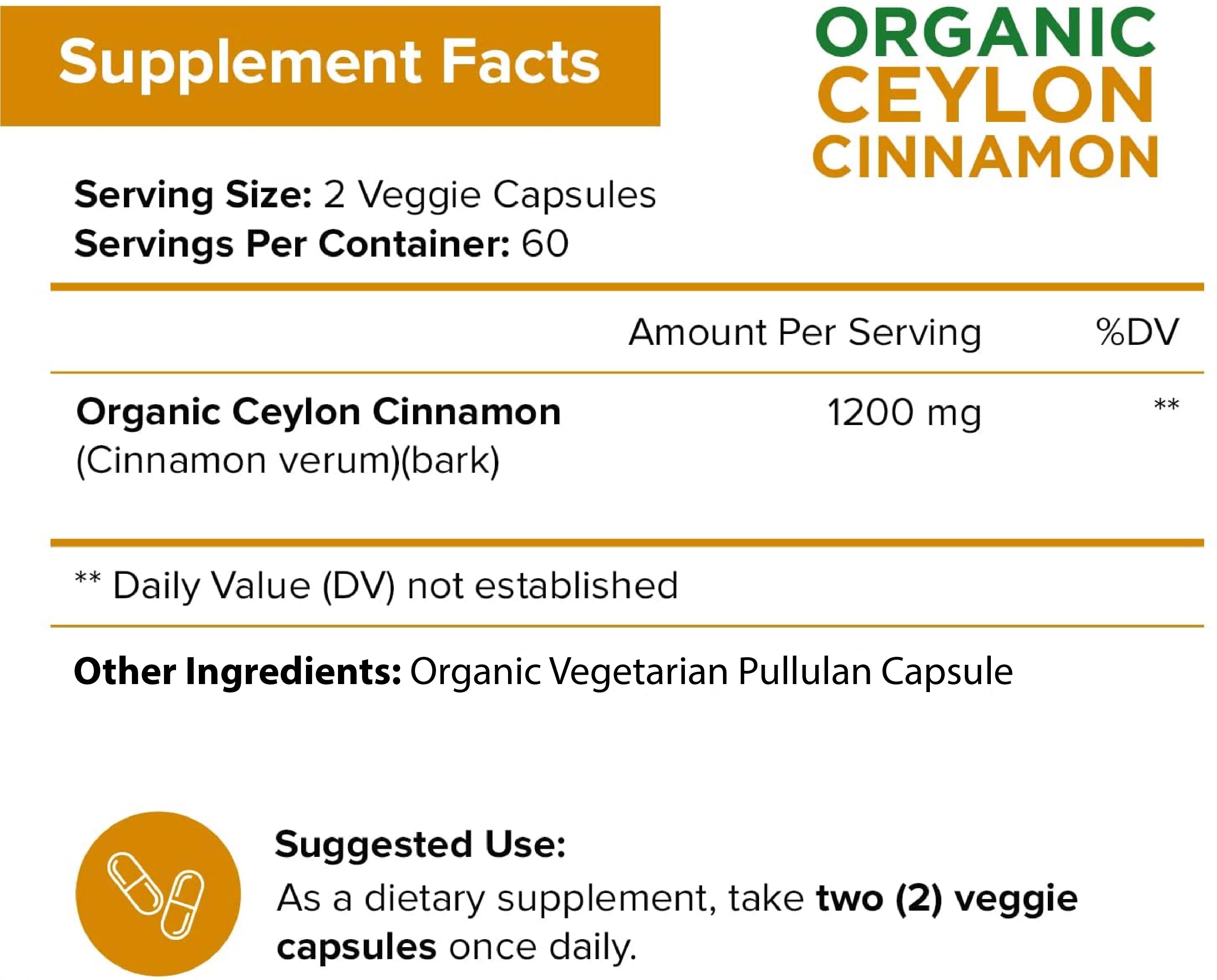 Organic Ceylon Cinnamon 1200mg Capsules O361
