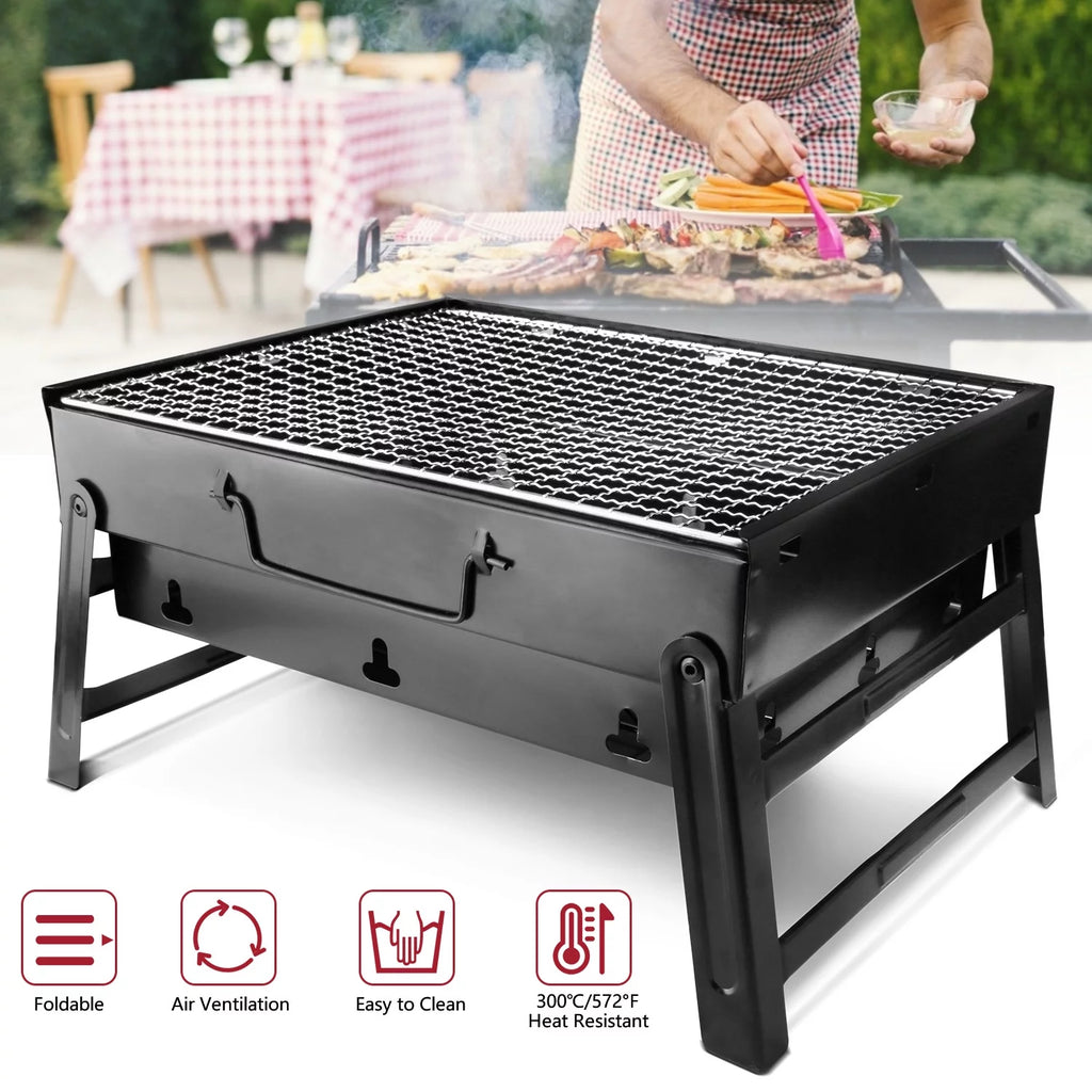 Foldable BBQ Charcoal Grill, Portable Stainless Steel Tabletop Barbecue Y537776