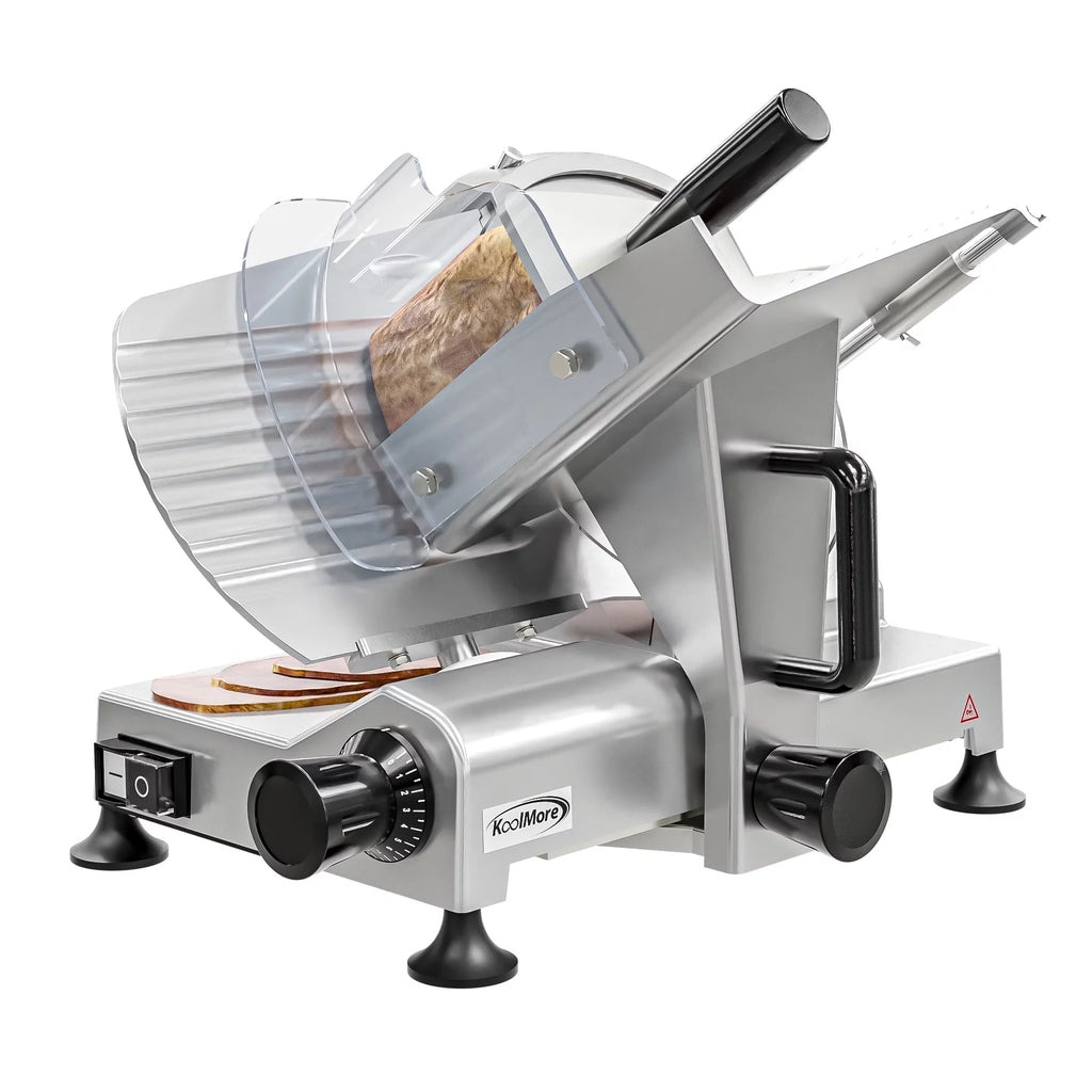Commercial Deli Meat Slicer with 10” Carbon Steel Blade for Cutting and Slicing Food (Ham, Deli, Cheese, etc.) Electric Cutter with Adjustable Thickness [Silver]