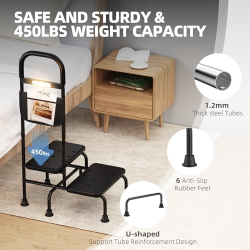 Step Stool with Handle for High Beds, Non-Skid, for Seniors J6343