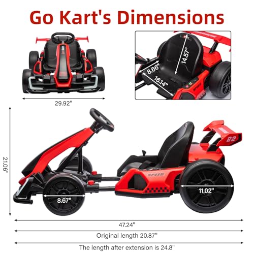 Electric Go Kart for Kids with Drift Function, Adjustable Seat, 8mph Y28704