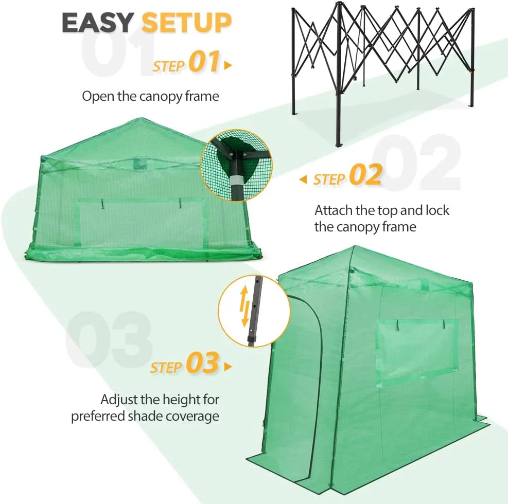 10'x5' Portable Walk-in Greenhouse with Roll-Up Doors and Windows U908693
