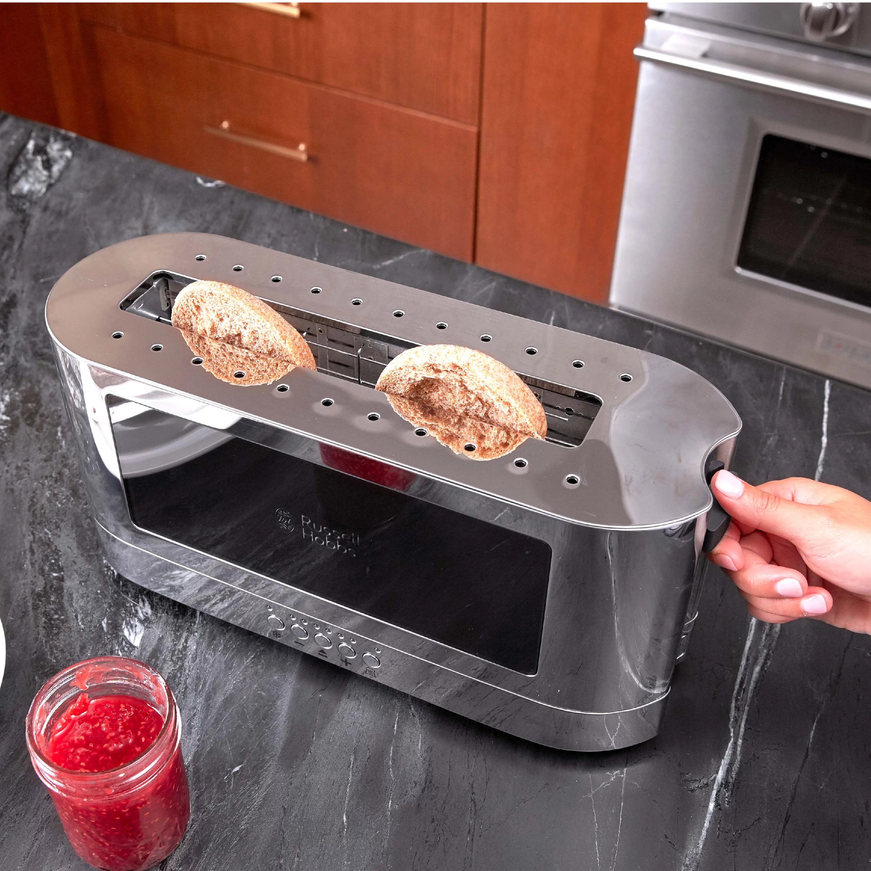 2-Slice Glass Accent Long Toaster, Black & Silver B6610