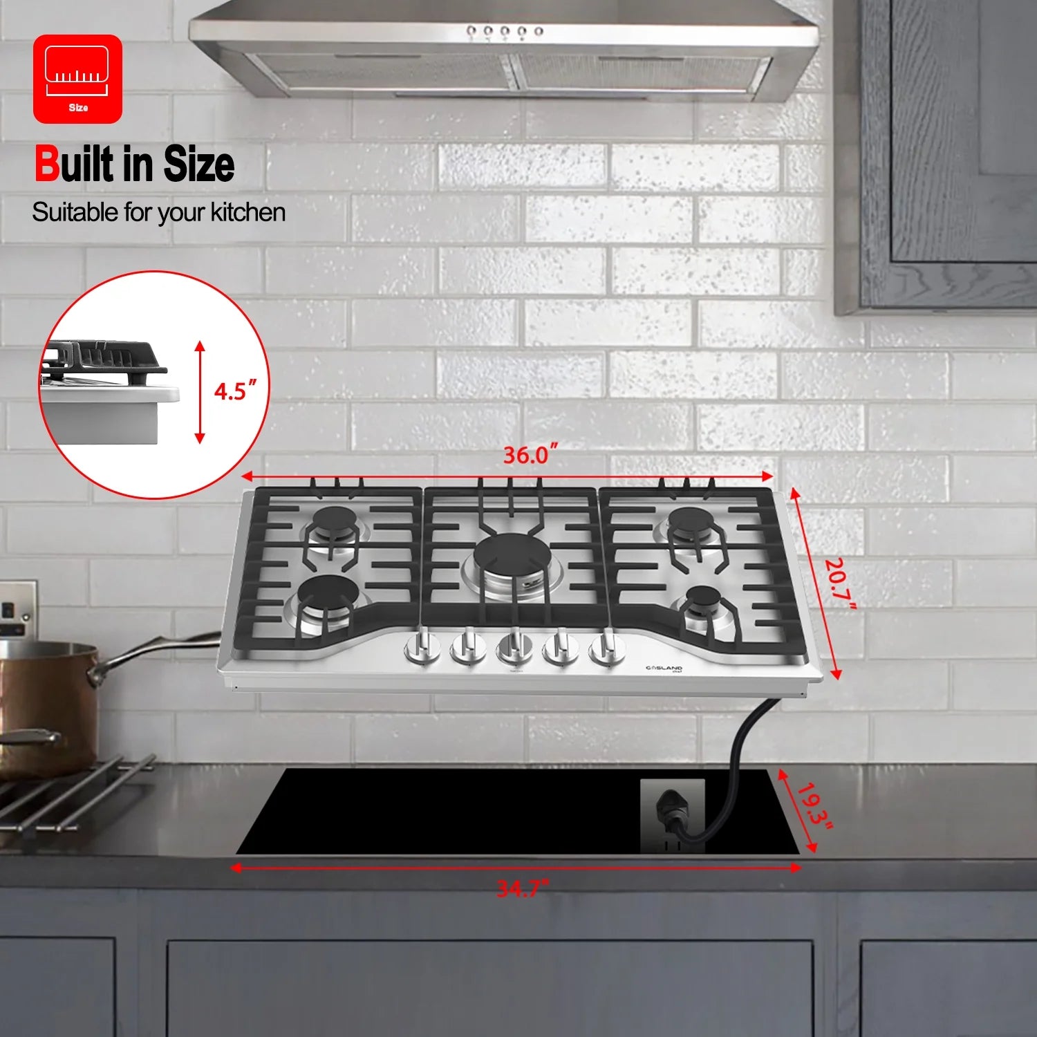 36 in. Convertible Gas Cooktop with 5 Burners V26696