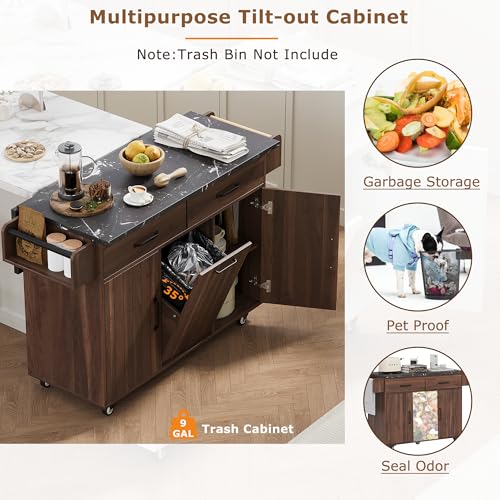 Farmhouse Kitchen Island with Drop Leaf, Barn Door and Power Outlet C3058