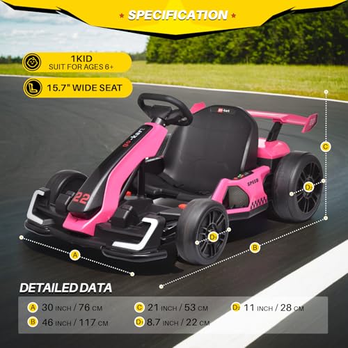 24V Kids Go Kart 300W Electric Drift Kart Outdoor Race Toy with 2X150W Motor, 7AH Battery K12878