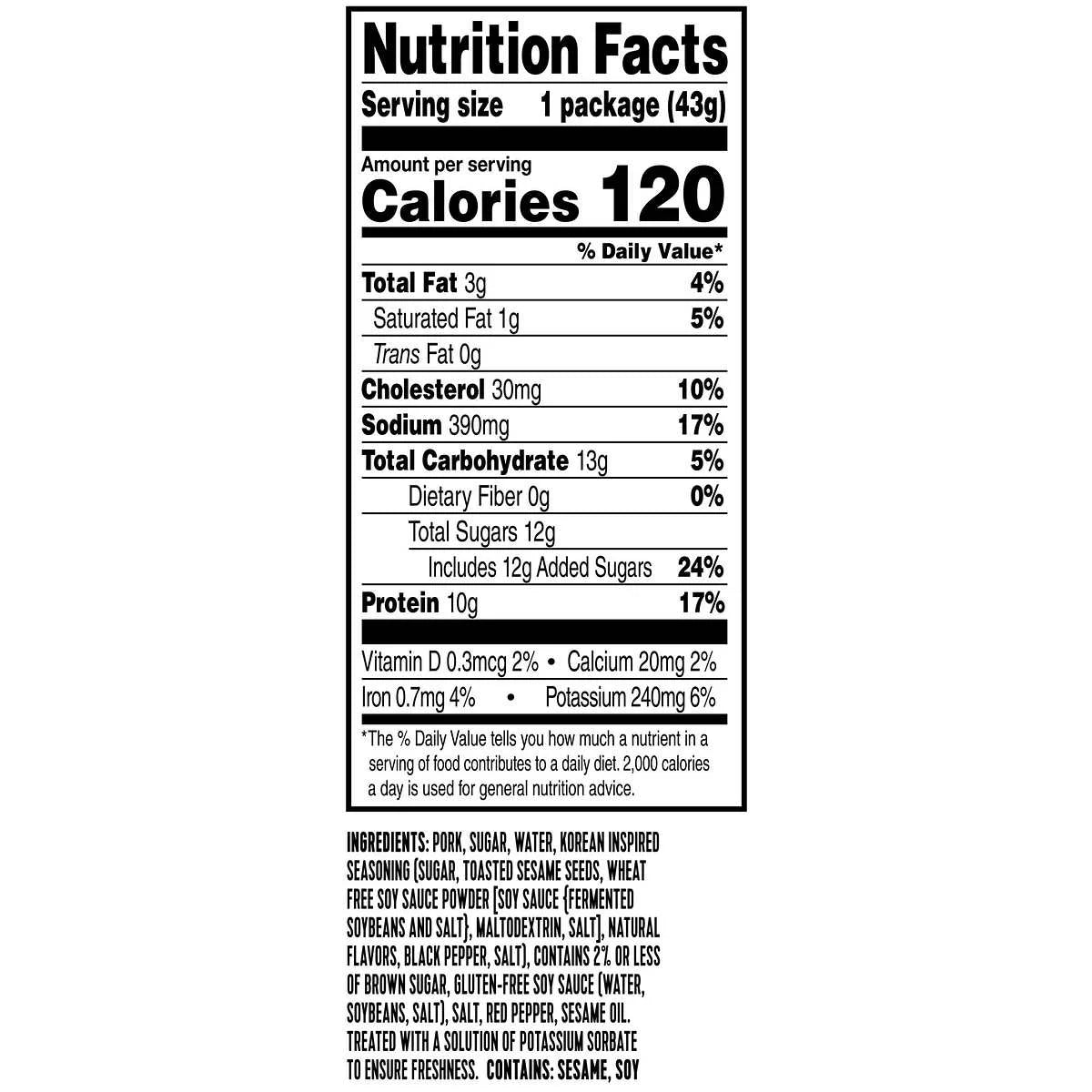 Pork Snack Bites Korean Barbecue, 1.5 oz (12 Count) O2602
