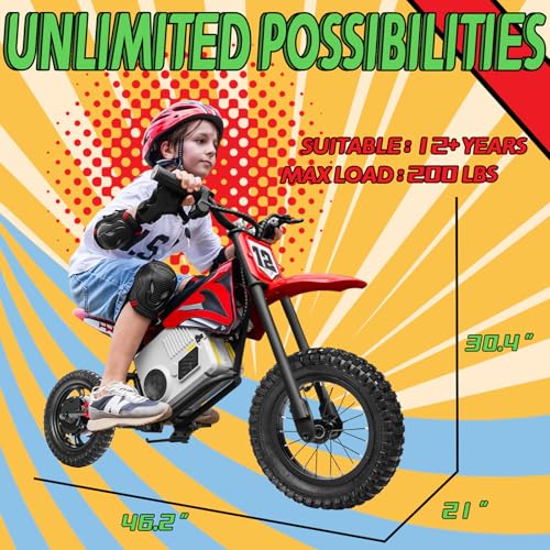 Electric Dirt Bike for Kids 8-14, 36V 350W, Off-Road Motorcycle I642