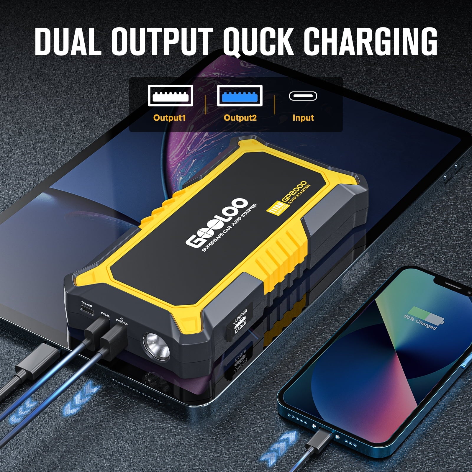 Jump Starter 2000A Portable Car Battery Booster Pack K366
