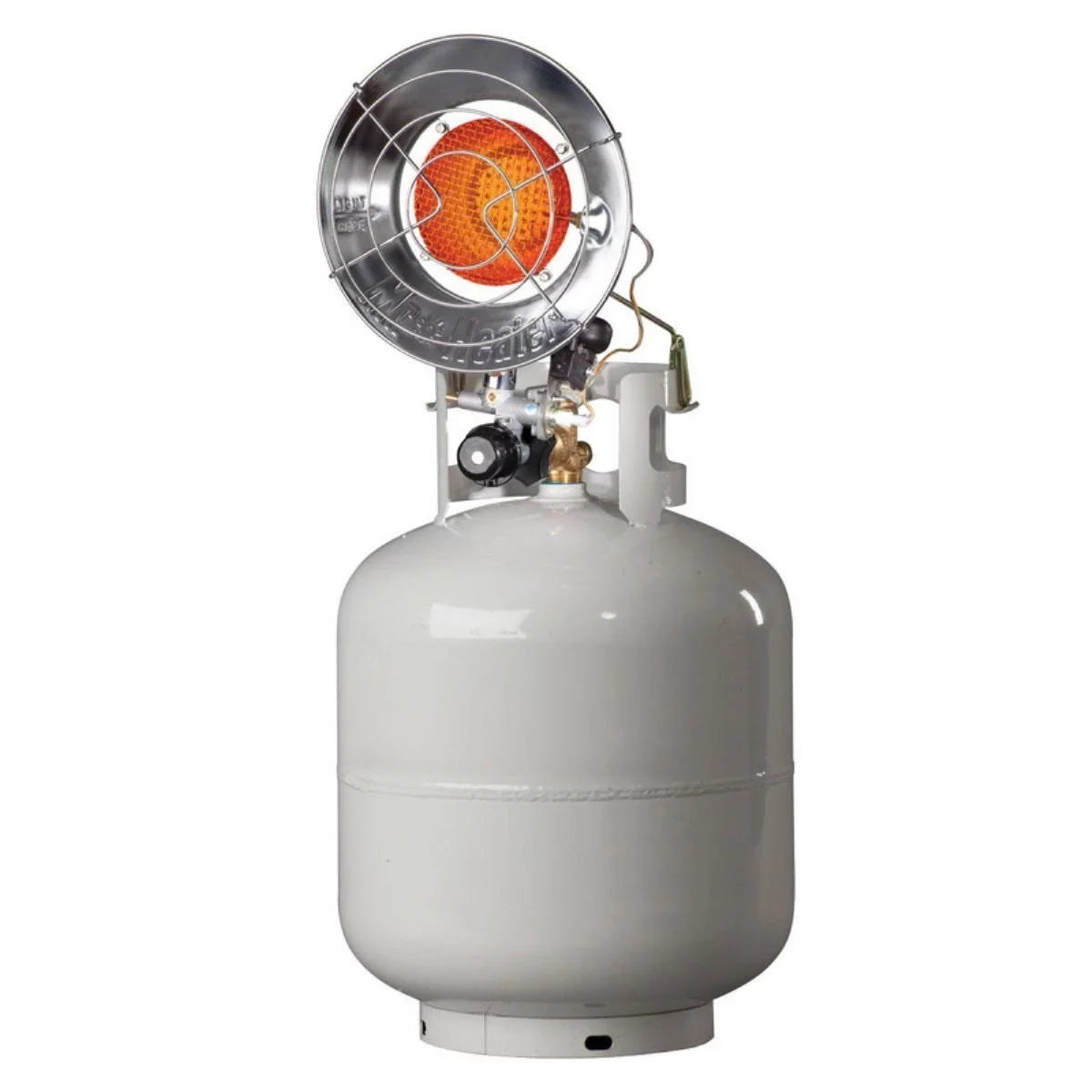 Mr. Heater F242100 MH15T 10000-15000 BTU tanktop propane heater radiantly with the loss of heat to the air without electricity