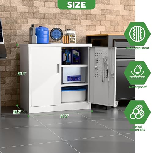 Garage Storage Cabinet with Wheels, 72" H, 2 Doors, 4 Adjustable Shelves, Black R4307