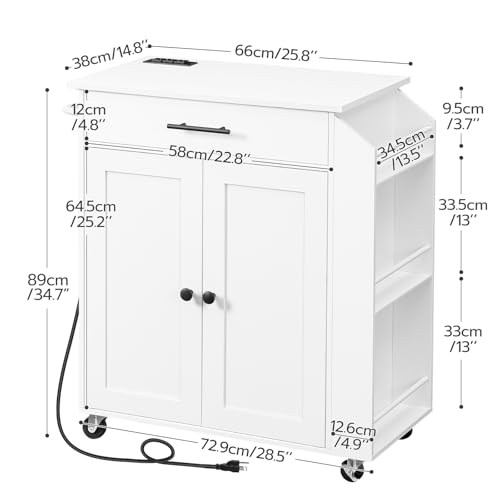 Kitchen Island with Power Outlet, Spice Rack and Drawer, Rolling Cart F495760