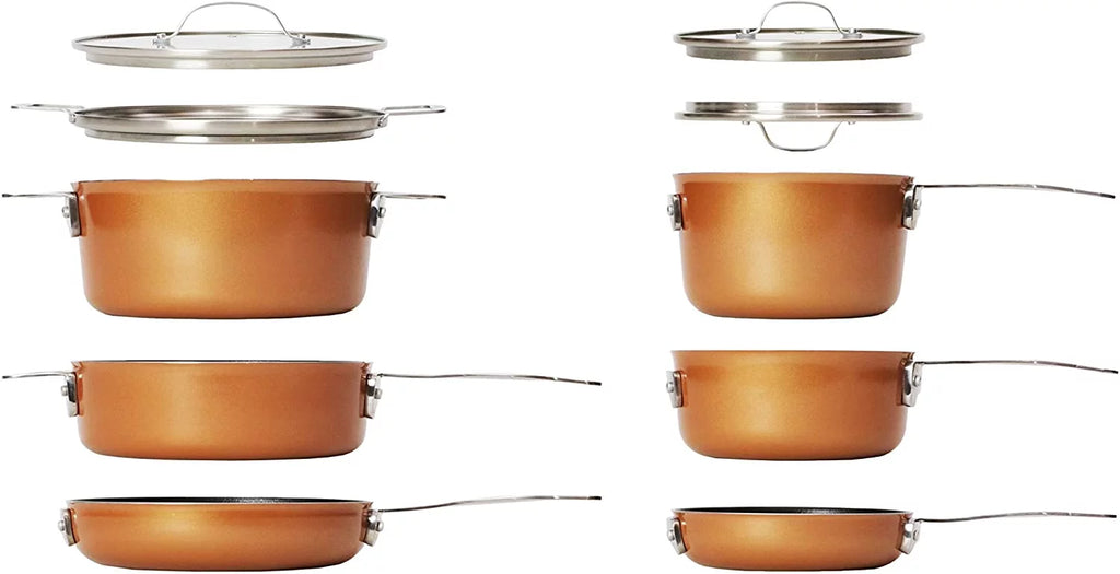 Stackable Pots and Pans 10 Piece Cookware Set with Nonstick Ceramic Coating V208