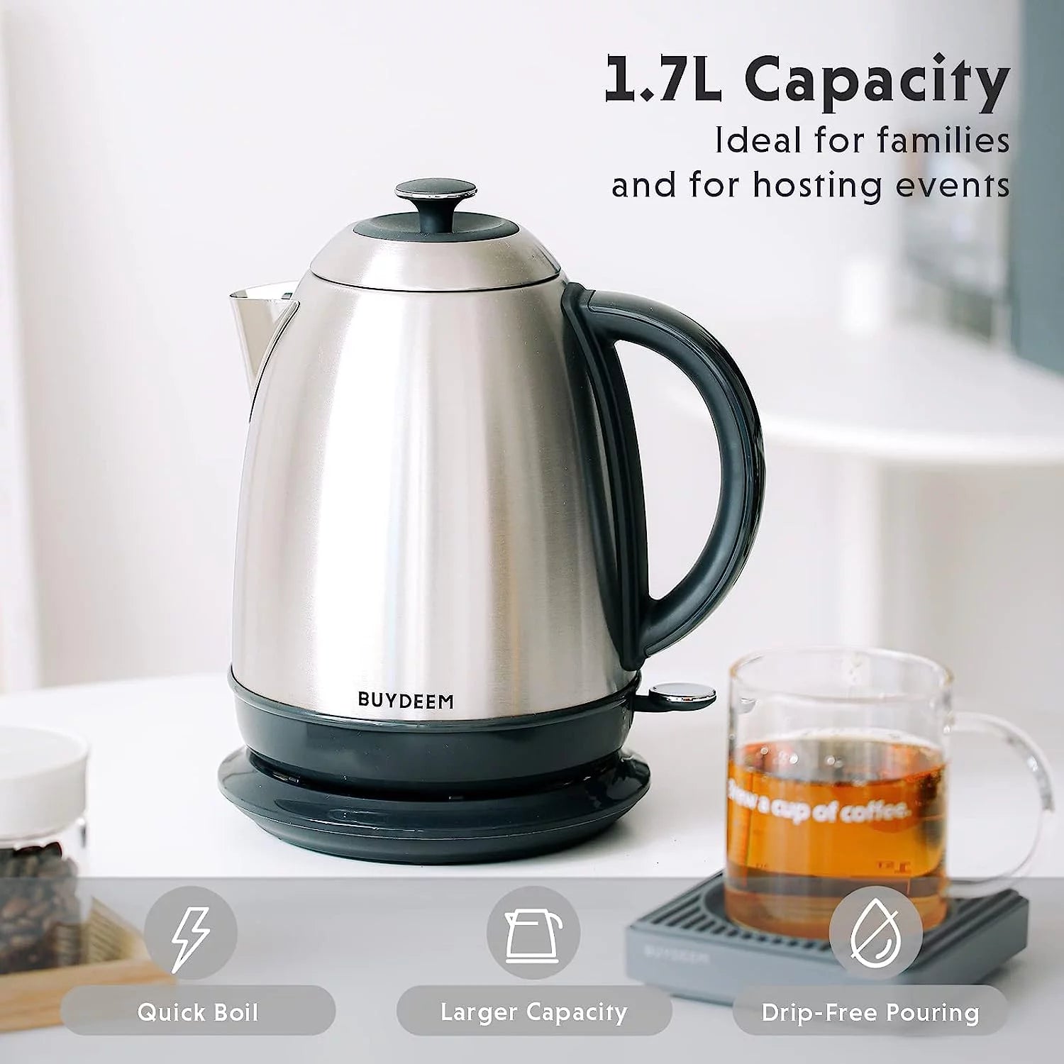 1.7L Stainless Steel Electric Kettle with Auto Shut-Off D4277