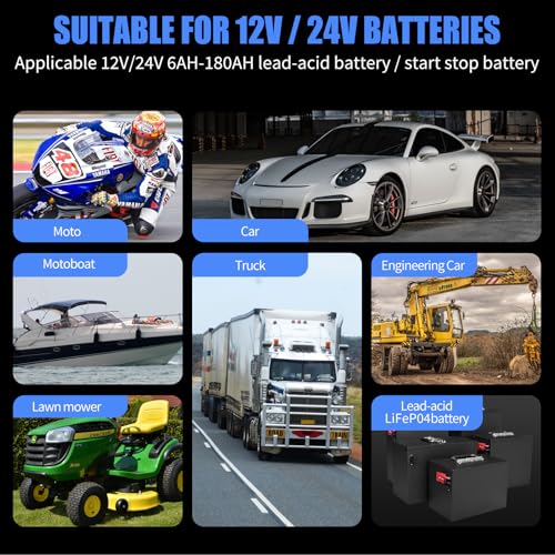 10A LiFePO4 Lead Acid Car Battery Charger 12/24V Trickle Charger Maintainer R68735