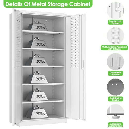 Garage Storage Cabinet with Wheels, 72" H, 2 Doors, 4 Adjustable Shelves, Black R4307