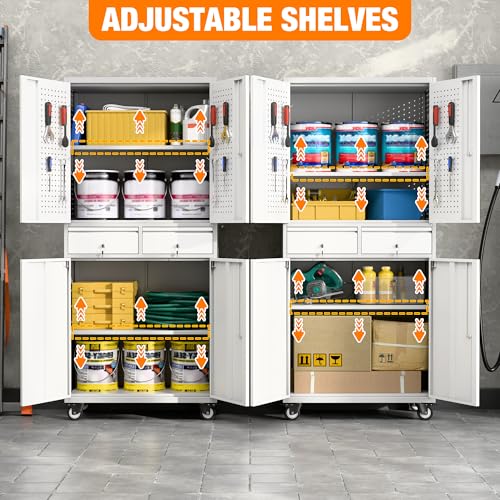 Metal Storage Cabinet with Wheels, 73" H, Locking Doors and Adjustable Shelves A1751