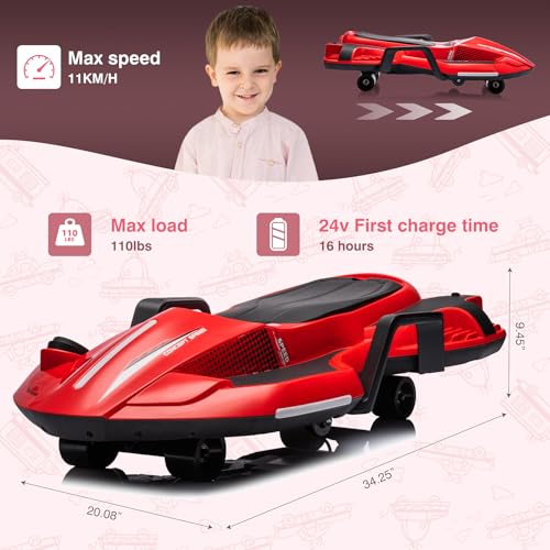 24V Electric Ride On Toy for Kids, Drift Cart with Side Handlebars, LED Lights & Music J79370