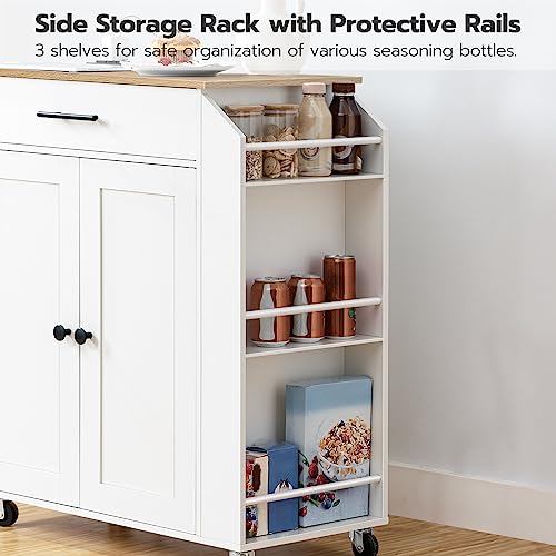 Kitchen Island with Power Outlet, Spice Rack and Drawer, Rolling Cart F495760