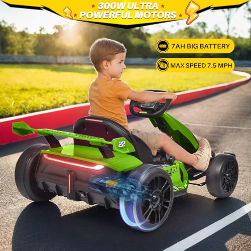 24V Kids Go Kart 300W Electric Drift Kart Outdoor Race Toy with 2X150W Motor, 7AH Battery K12878