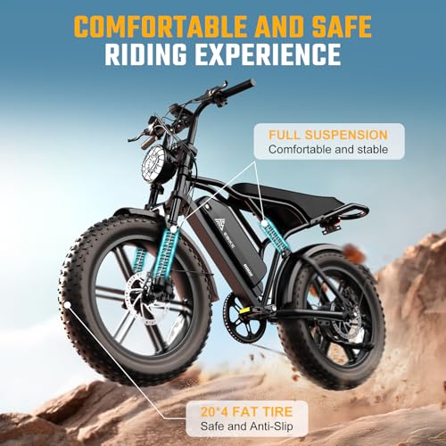 Electric Bike for Adults, 1500W Peak Brushless Motor, 28 MPH, Fat Tire, 48V Removable Battery S504