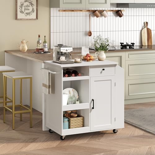 Kitchen Island with Power Outlet and Drawer, Rolling Cart on Wheels R667501