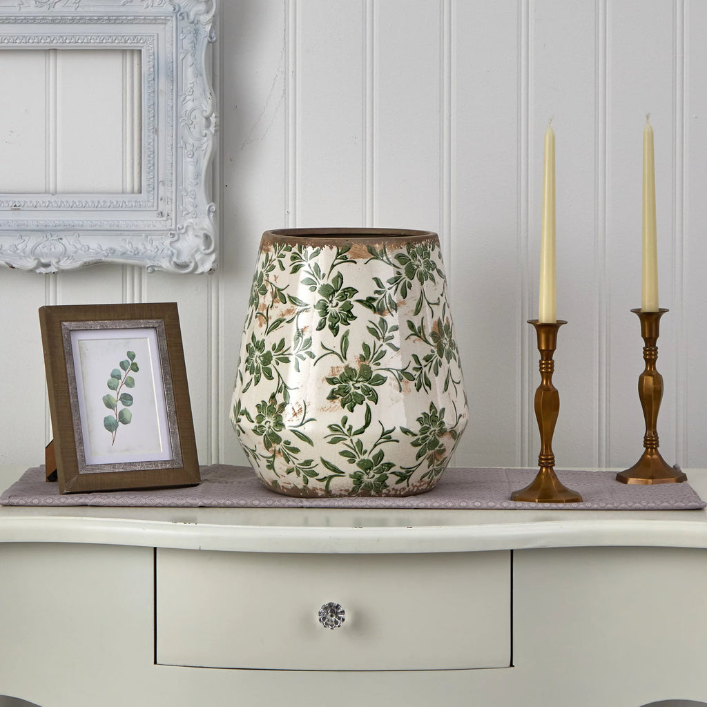Tuscan Ceramic Green Scroll Planter P78400